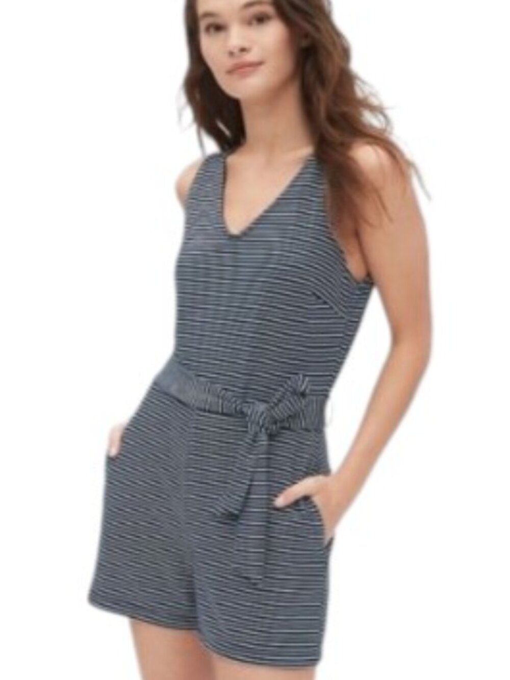 GAP SZ 14 Tall Women's Navy Blue & White Striped Nautical Stretch Knit Romper